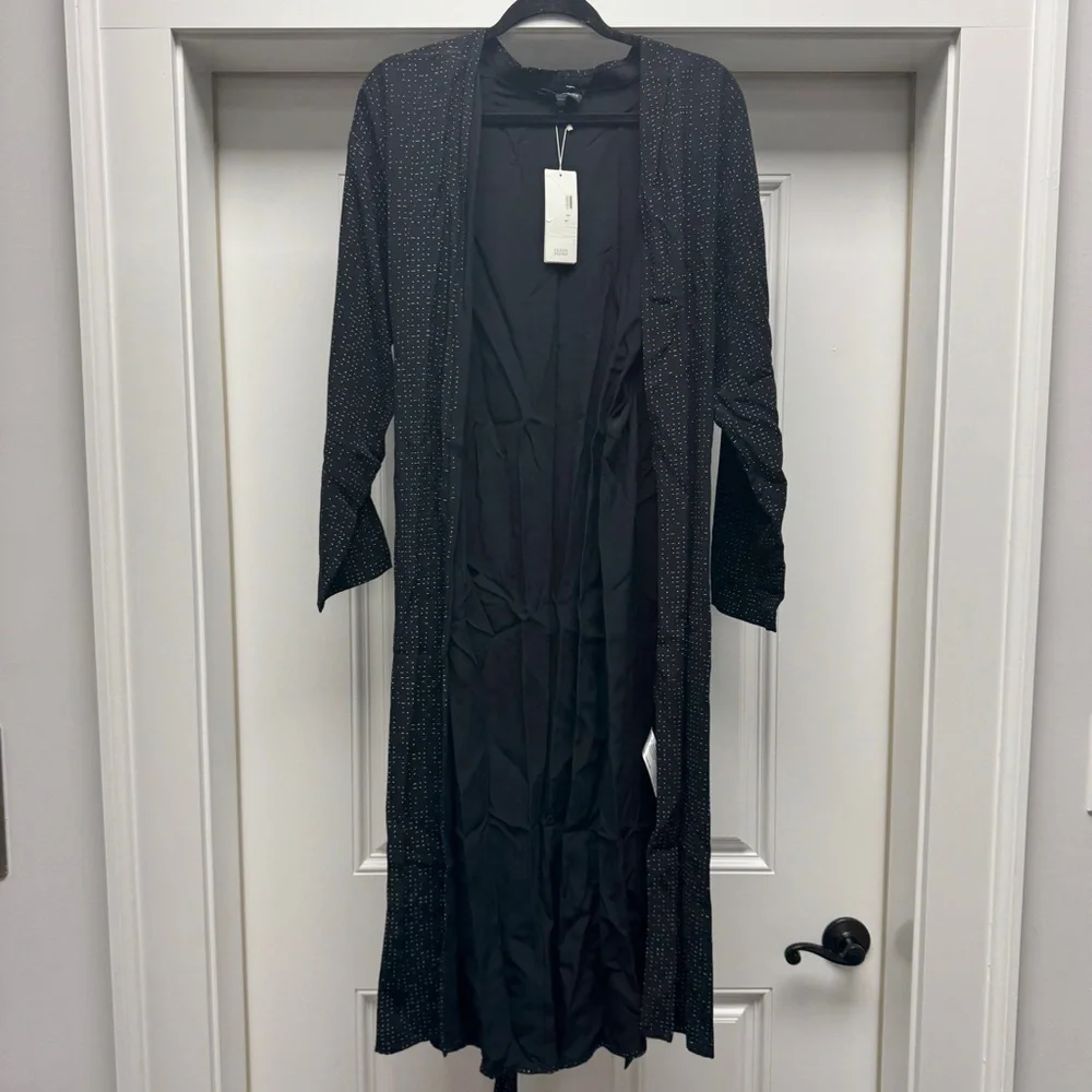 Eileen Fisher Black and White Speck Morse Code Duster Wrap Kimono Cardigan
